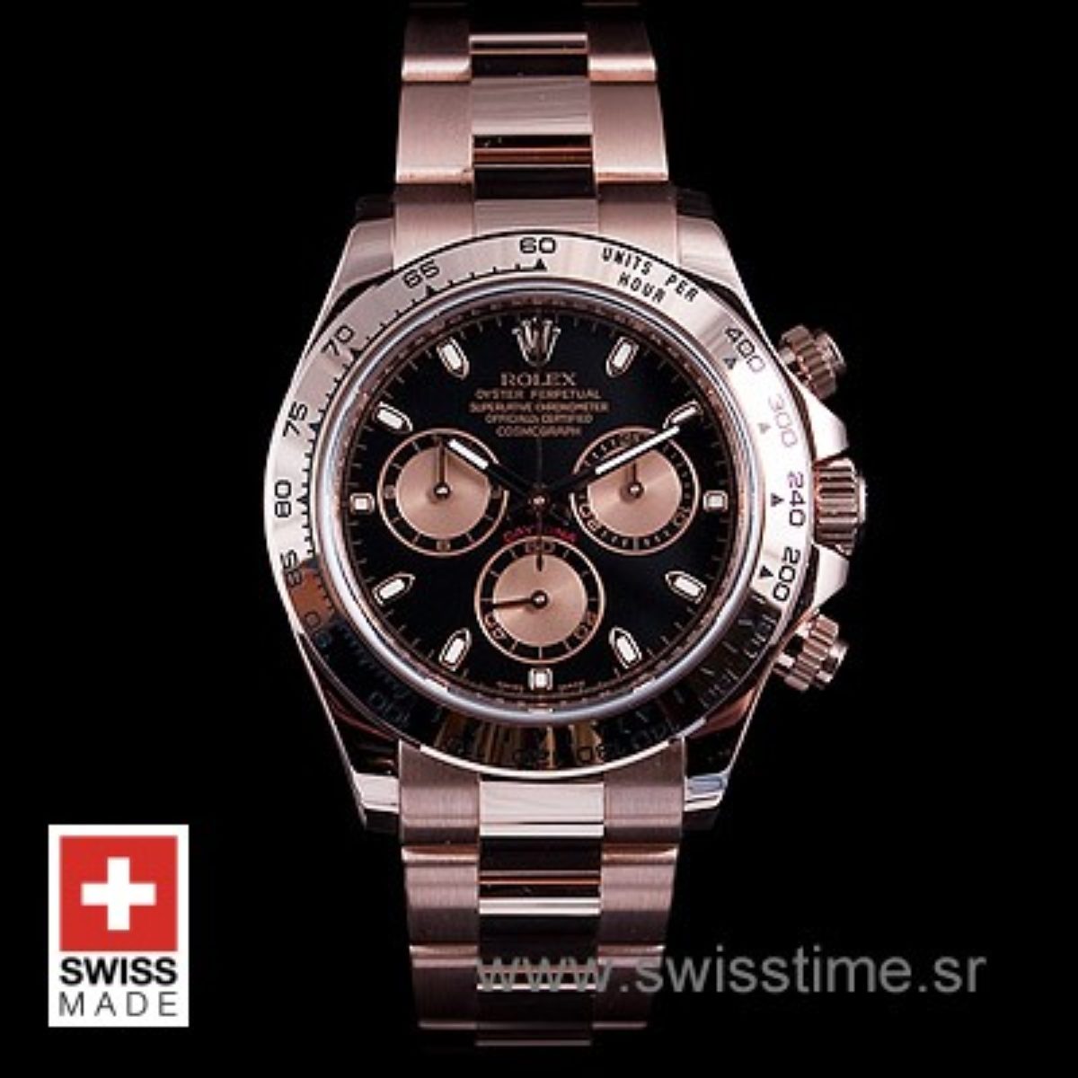 Rolex daytona rose hot sale gold black face